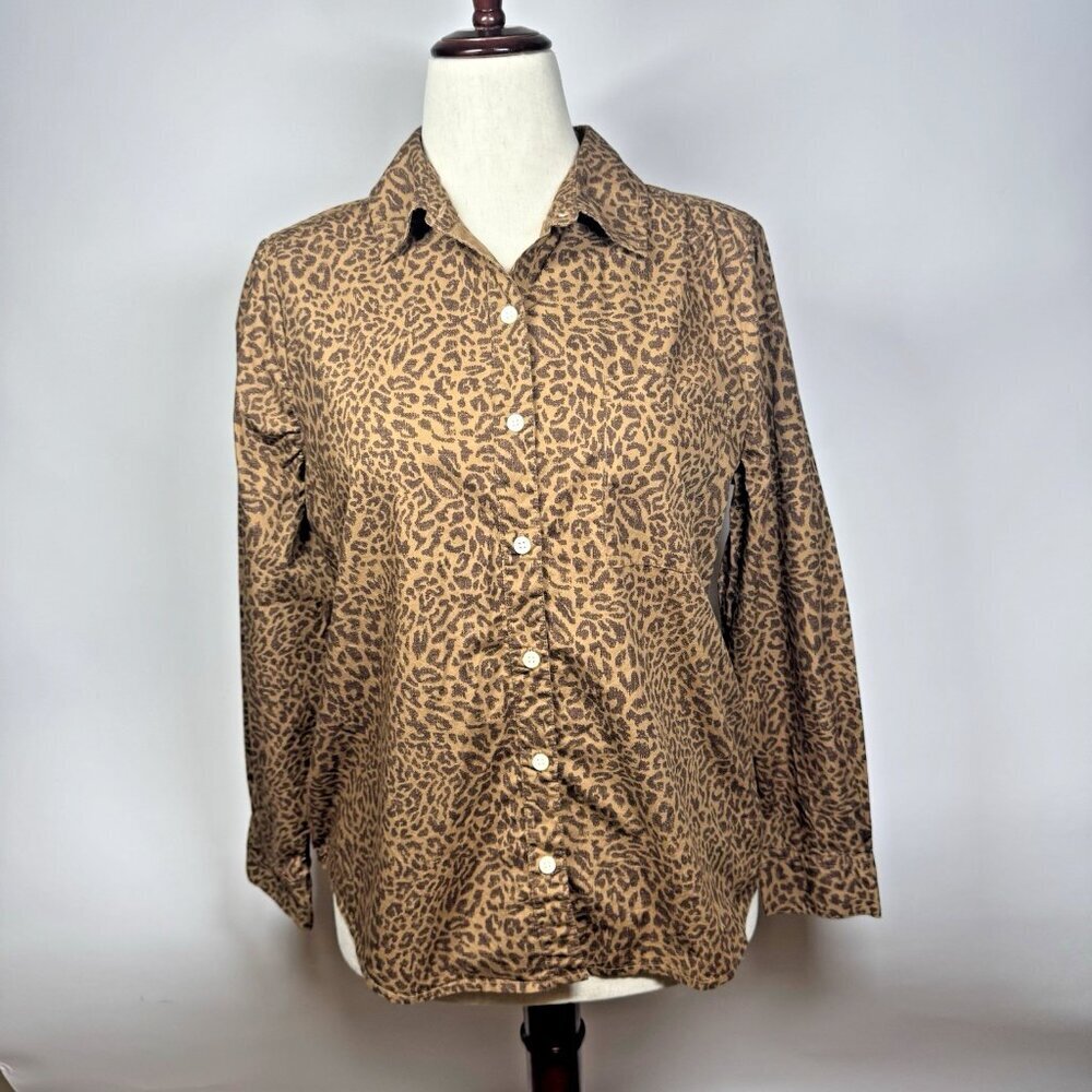 Style&Co. Collection Women's Leopard Print Poplin Button Down Long Sleeve Top PL